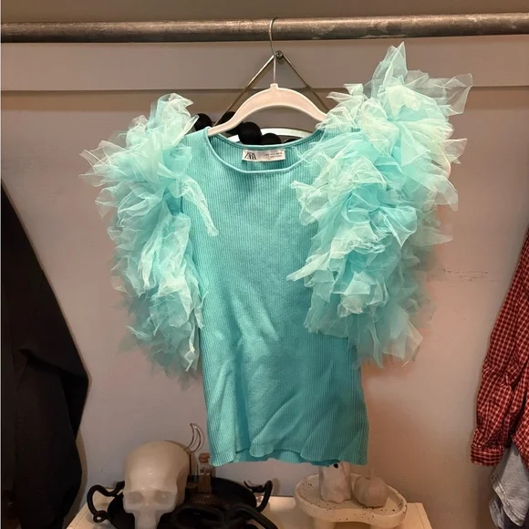 Zara Tulle Organza Sleeve Top - Picture 5 of 6